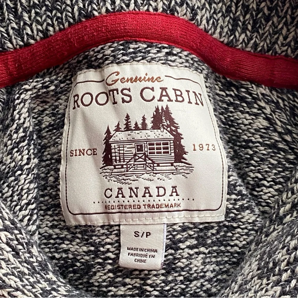 Roots Cabin Shawl Collar Cardigan Men Small Salt Pepper Cotton Pockets Preppy - Picture 8 of 15